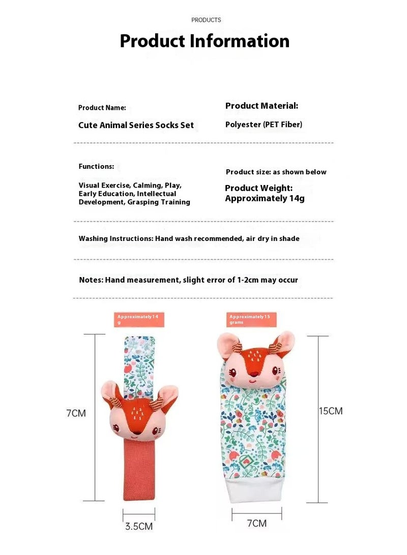 Gerenic 4Pcs Baby Cartoon  Animal Wrist Rattles & Foot Finder Socks Set – Soft Infant Wristbands and Socks for Early Learning & Sensory Development - Image 3
