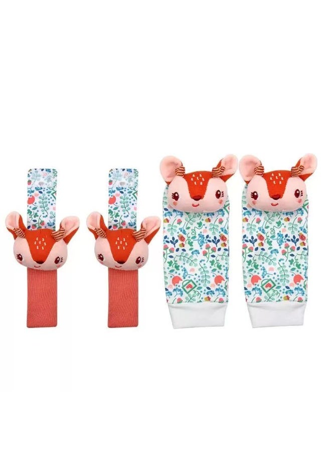 Gerenic 4Pcs Baby Cartoon  Animal Wrist Rattles & Foot Finder Socks Set – Soft Infant Wristbands and Socks for Early Learning & Sensory Development - Image 2