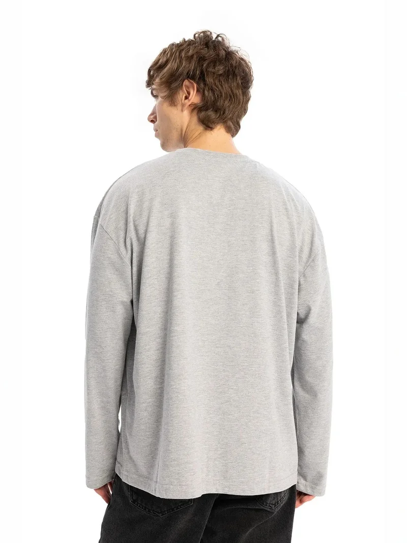 Giesto Grey GIESTO Comfort Fit Long Sleeve Crew Neck Cotton T-Shirt for Men | Best Price UAE
