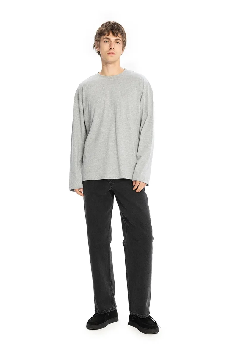 Giesto Grey GIESTO Comfort Fit Long Sleeve Crew Neck Cotton T-Shirt for Men | Best Price UAE