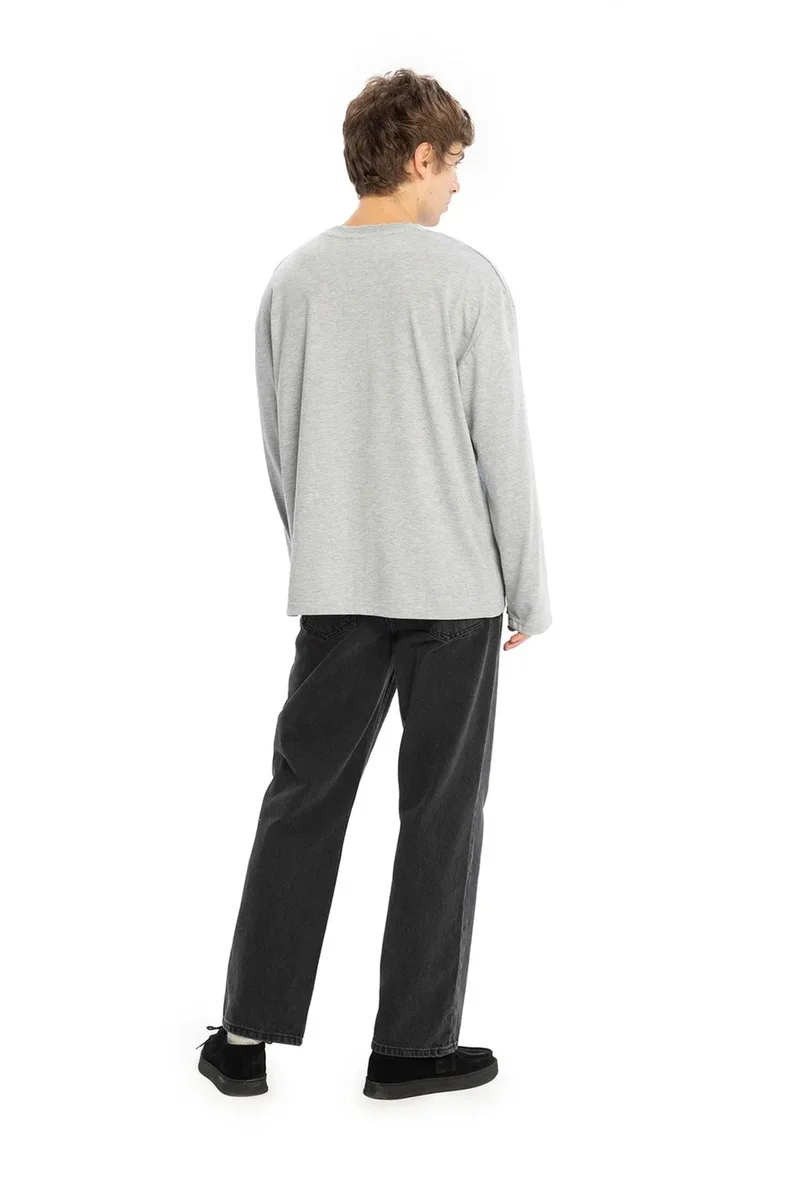 Giesto Grey GIESTO Comfort Fit Long Sleeve Crew Neck Cotton T-Shirt for Men | Best Price UAE