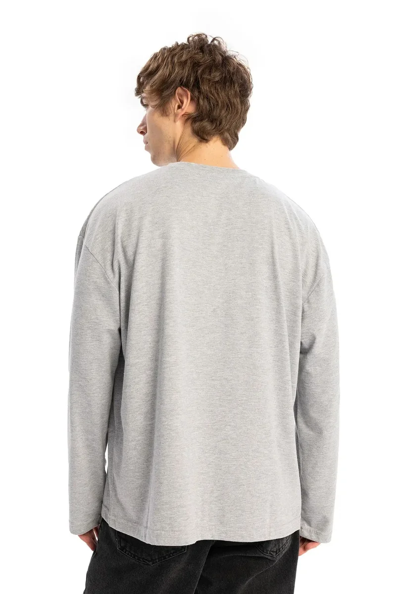 Giesto Grey GIESTO Comfort Fit Long Sleeve Crew Neck Cotton T-Shirt for Men | Best Price UAE