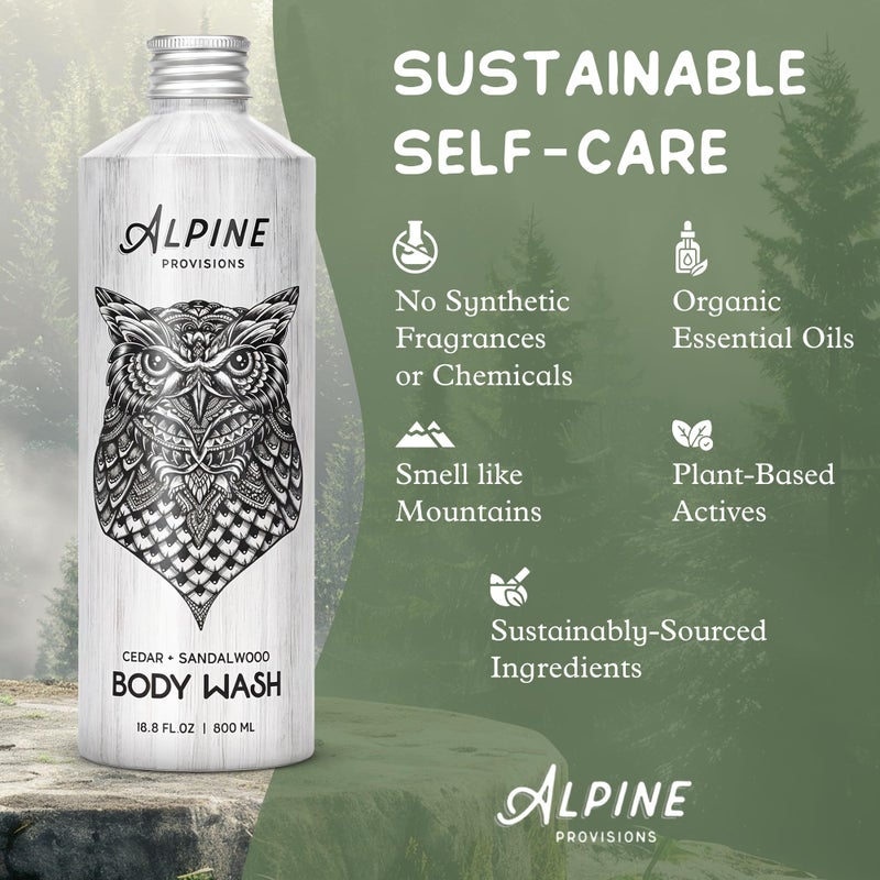 Alpine Provisions Cedar & Sandalwood Moisturizing Body Wash - Cleanse Naturally with Essential Oils - Vegan, Sulfate & Plastic Free - Gentle on Skin Natural Body Wash for Men and Women - 16.9 fl oz - Image 2
