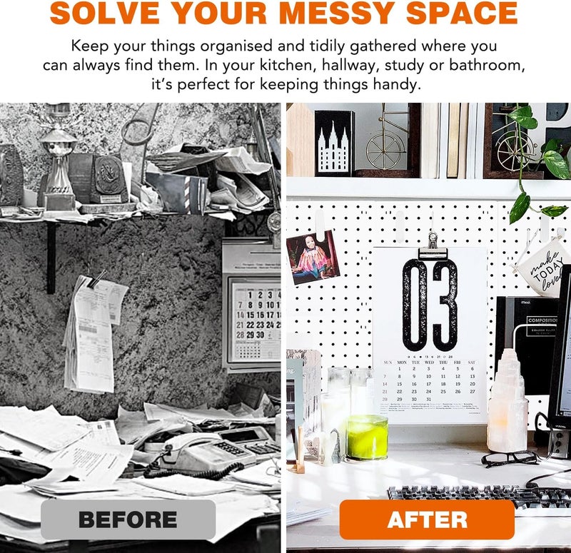 SKYFOOST 6pcs Pegboard, Pegboard Wall Organizer, Mount Display Pegboard Kits fit Pegboard Organizer and Storage, Small Pegboard for Craft Room Garage Kitchen, Peg Boards for Walls - White Pegboards Panels - Image 5