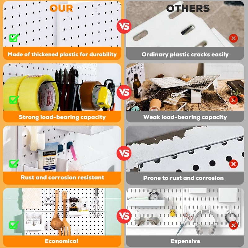 SKYFOOST 6pcs Pegboard, Pegboard Wall Organizer, Mount Display Pegboard Kits fit Pegboard Organizer and Storage, Small Pegboard for Craft Room Garage Kitchen, Peg Boards for Walls - White Pegboards Panels - Image 3