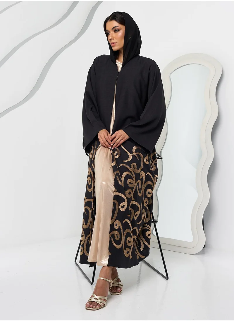 كوتور لابس Black and Gold Embroidered Abaya with Sheila