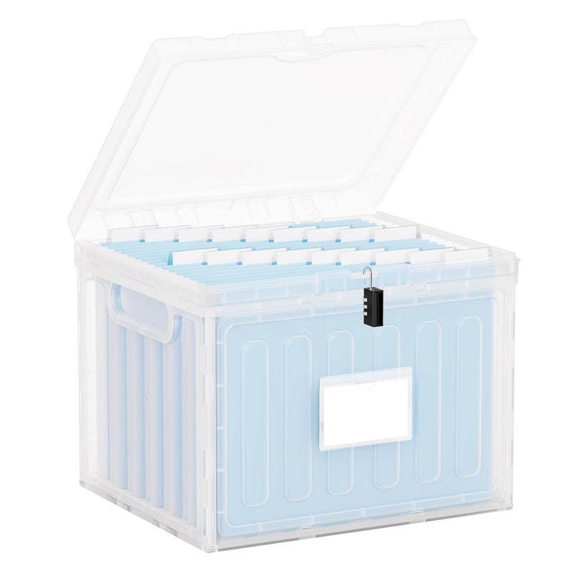 Oterri Plastic File Box with Lid for Letter Size Hanging File Folders, Hanging File Folder Box for Home, Office, School, File Cabinet, Assembly File Organizer, Stackable Storage Bins,Clear - Image 1