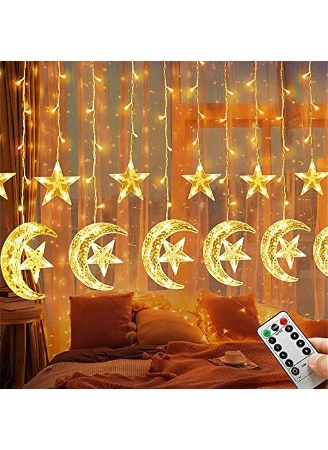 Arabest Extra Large Star Moon Curtain Lights for Ramadan Home Decor, 138 LED Upgraded Fairy Lights with 8 Modes Remote Control, USB Powered for Kids Bedroom, Window, Wedding,  Decorations  - Image 1
