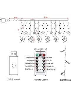 Arabest Extra Large Star Moon Curtain Lights for Ramadan Home Decor, 138 LED Upgraded Fairy Lights with 8 Modes Remote Control, USB Powered for Kids Bedroom, Window, Wedding,  Decorations  - Image 2