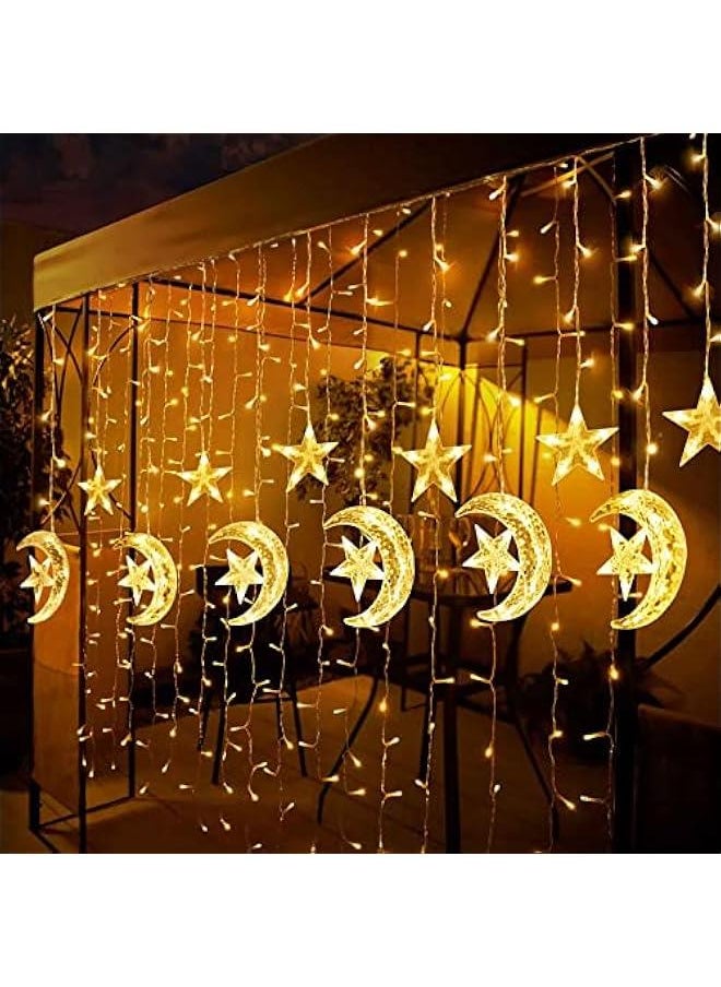 Arabest Extra Large Star Moon Curtain Lights for Ramadan Home Decor, 138 LED Upgraded Fairy Lights with 8 Modes Remote Control, USB Powered for Kids Bedroom, Window, Wedding,  Decorations  - Image 4