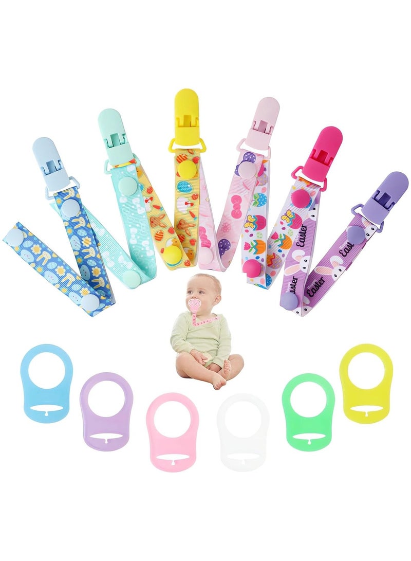 Silicone Dummy Clips Adapter, 6 pcs Baby Pacifier Chain with 6 pcs Adapters, Silicone Ring Adapter, Baby Pacifier Holder Soother Clip Chain Straps - Image 1