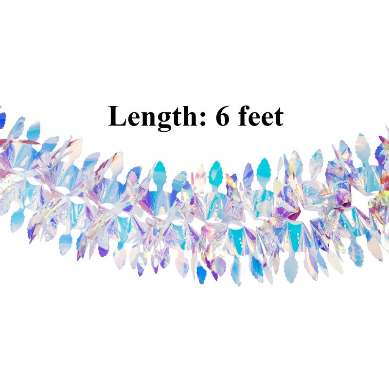 Crafjie 6ft Long Iridescent Hanging Decorations Garland  Roll Shiny Foil Metallic Banner Ornaments for Christmas  Frozen Theme Party  Birthday  Bridal Shower  Wedding Fairy Princess Rainbow Show Decoration - Image 2