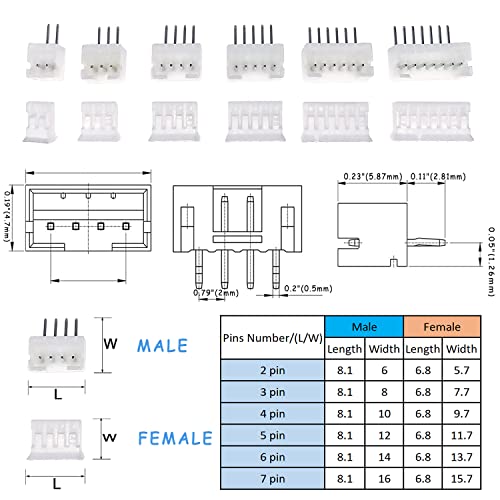 Teansic 540-Piece JST-PH 2.0 mm Connector Kit - 2.0 mm Pitch Female Pin Header with 2/3/4/5/6/7 Pin Housing JST Connector Adapter Plug Terminals - Image 4