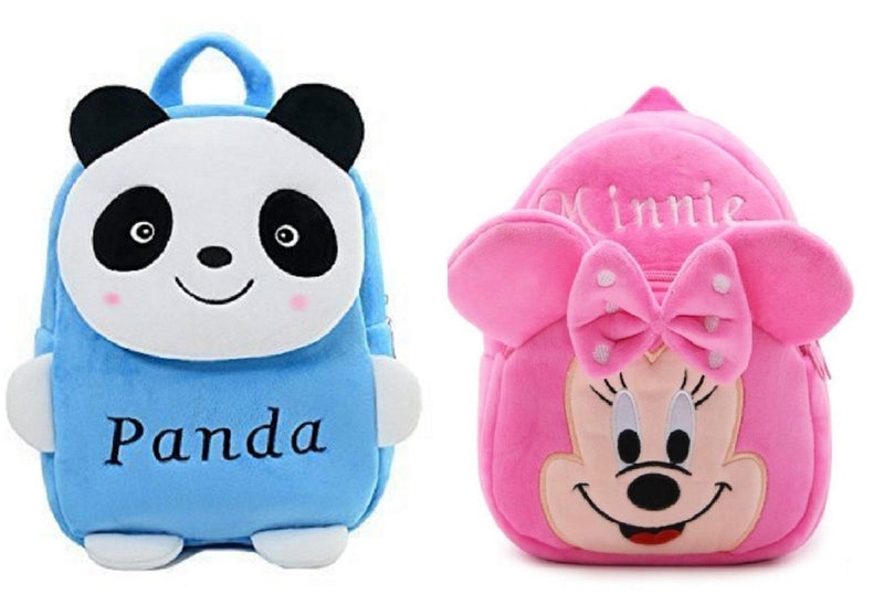 blue tree Kid's Soft Velvet Cartoon School Plush Backpack,Mini Bag,Travel Bag for Baby Boy/Girl (Blue Panda & Black Panda) - Image 1