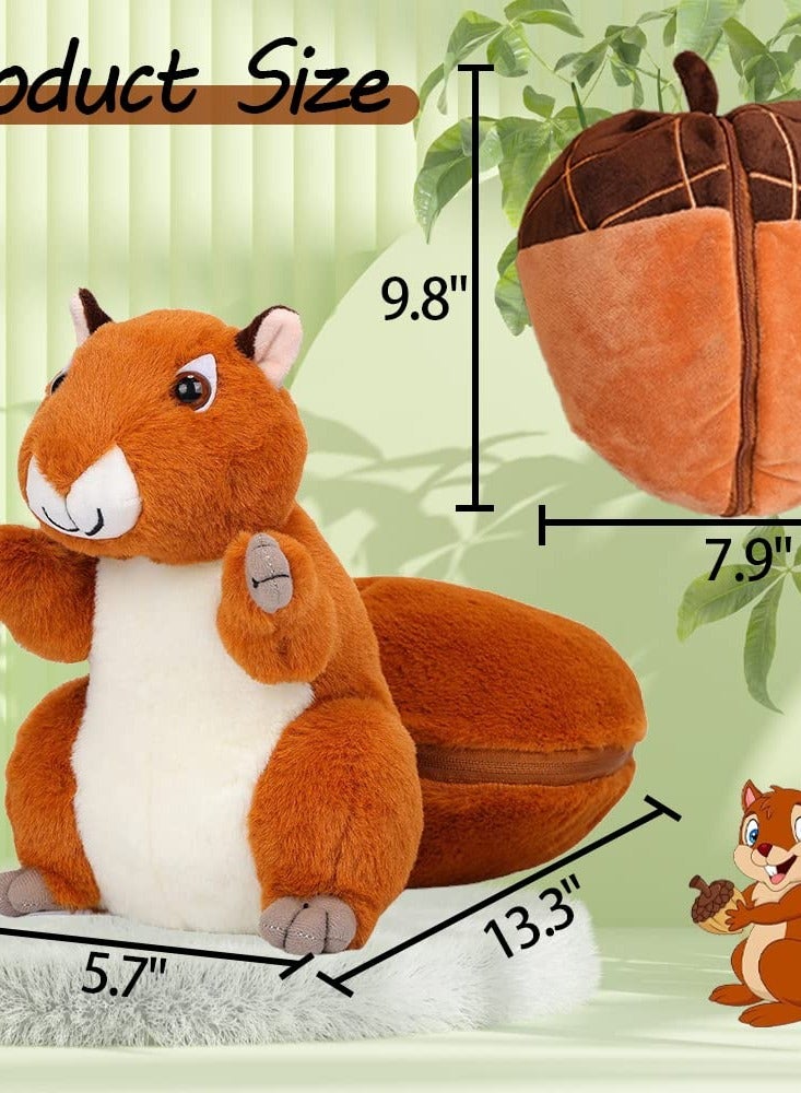 Excefore Squirrel Stuffed Animal, 10'' Plush Squirrel in Nut Bag with Zipper, Reversible Squirrel Plush Toy Pillows for Kids - Cute Room Decor and Gifts for Kids, Girls, Boys  - Image 2