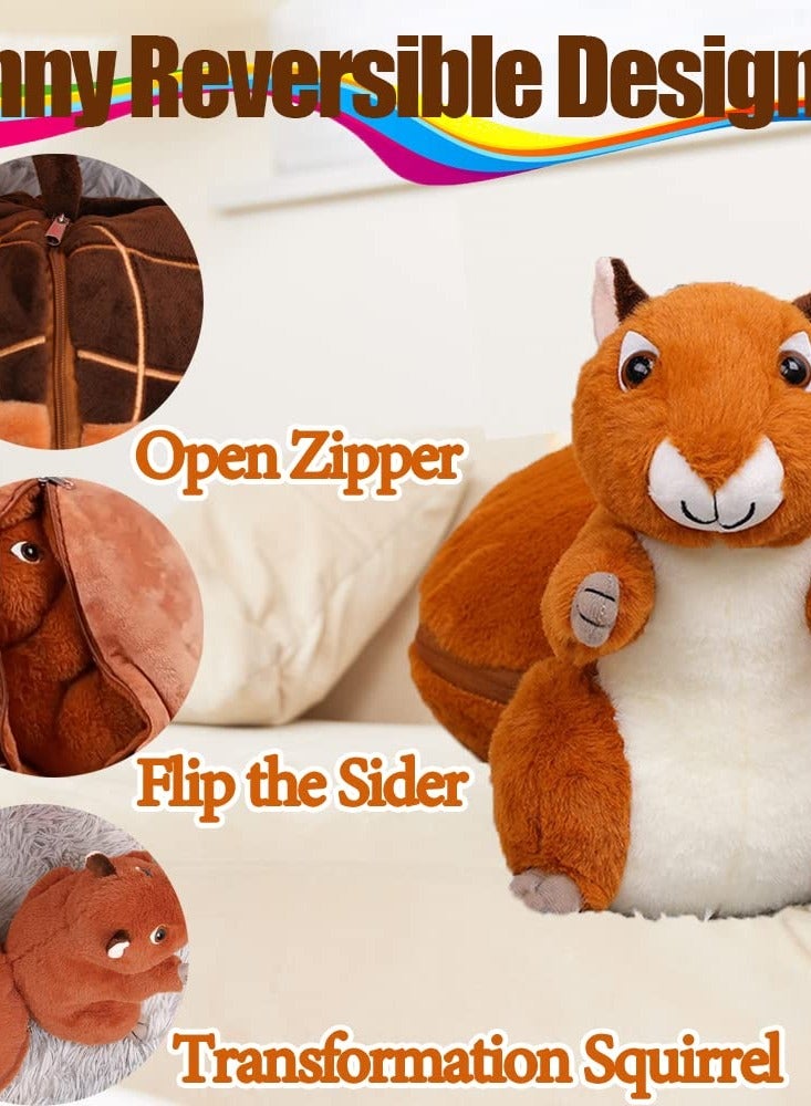 Excefore Squirrel Stuffed Animal, 10'' Plush Squirrel in Nut Bag with Zipper, Reversible Squirrel Plush Toy Pillows for Kids - Cute Room Decor and Gifts for Kids, Girls, Boys  - Image 3