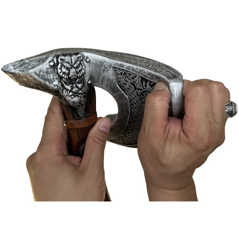LOOYAR PU Foam Wolf Totem Viking Shield Axe Toy Props for Berserker Warrior Knight Costume Battle Play Halloween Cosplay LARP (Axe S) - Image 2