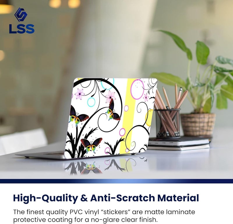 LSS Laptop 15 15.6 Skin Cover with Colorful Butterfly Escape Floral Pattern - Image 4