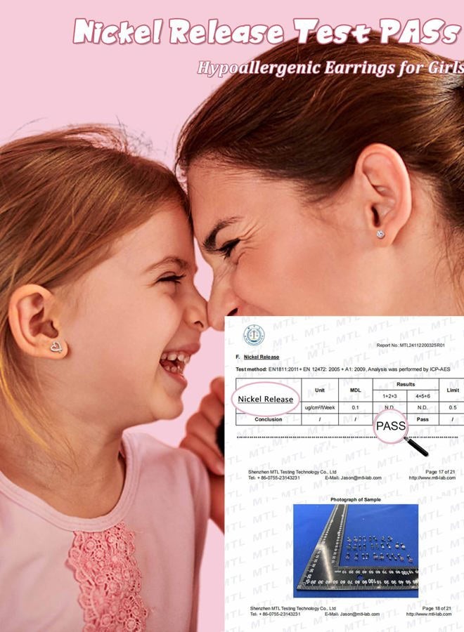Besteel Silver Hypoallergenic Earrings for Girls Ages 8-12, Screw Back Stud Earrings for Kids, Cute Flat Back Surgical Steel Earring for Little Girl Sensitive Ears, Tiny Screwback Toddler Earrings Set - Image 2