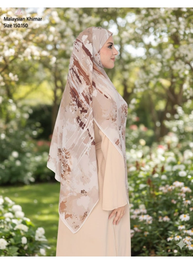 ELLE Malaysian Printed Women's Khimar – Lightweight and Stay-Up Fabric – Elegant Design with Delicate Prints – Size 150x150 - Image 1