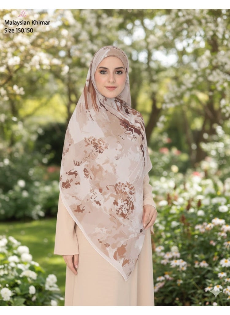 ELLE Malaysian Printed Women's Khimar – Lightweight and Stay-Up Fabric – Elegant Design with Delicate Prints – Size 150x150 - Image 2