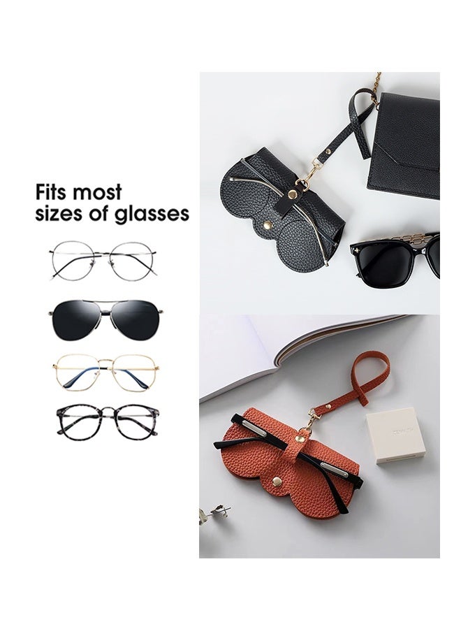 Generic 2 pcs Leather Glasses Case with Strap – Portable Foldable Sunglasses Pouch, Snap Button Closure (Black+brown)  - Image 5
