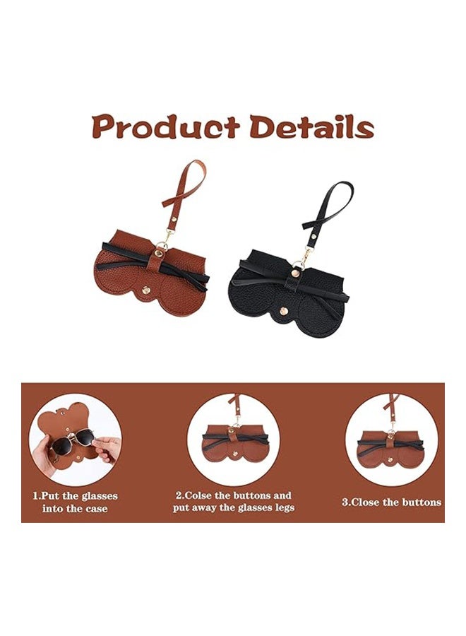 Generic 2 pcs Leather Glasses Case with Strap – Portable Foldable Sunglasses Pouch, Snap Button Closure (Black+brown)  - Image 2