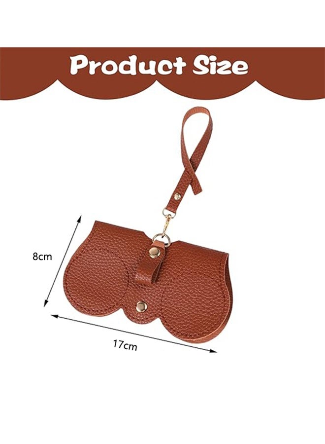 قطعتان من حقيبة النظارات الشمسية المصنوعة من الجلد الناعم، حافظة واقية للنظارات، حقيبة نظارات شمسية محمولة مضادة للخدش، حقيبة تخزين مضادة للتوتر مع حبل للنساء أو الرجال أثناء السفر إلى المنزل (أسود + بني)