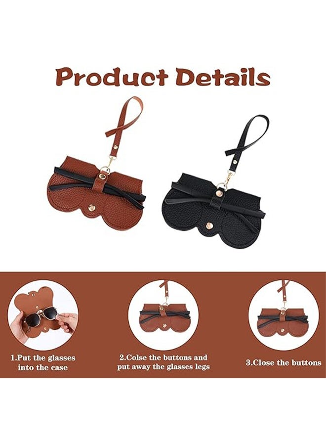 Generic 2 PCS Soft Leather Sunglasses Bag Eyeglass Protective Case Portable Anti-Scratch Sunglasses Pouch Anti-Stress Storage Bag with Lanyard for Women or Men Travel Home(Black+brown)  - Image 2