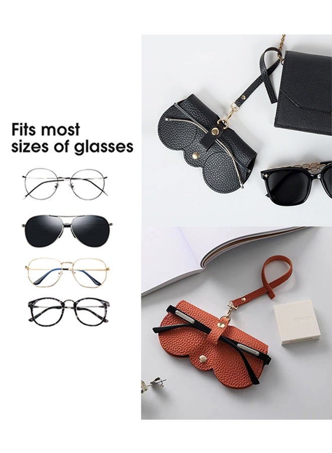 Generic 2 PCS Soft Leather Sunglasses Bag Eyeglass Protective Case Portable Anti-Scratch Sunglasses Pouch Anti-Stress Storage Bag with Lanyard for Women or Men Travel Home(Black+brown)  - Image 5