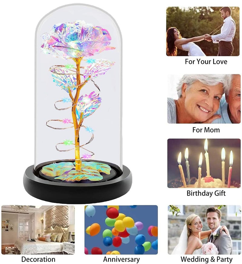 JUGTE Galaxy Rose Light The Beast Rose in Glass Dome Lights Everlasting Crystal Rose Flowers Gift Diwali Gift for Wife/Girlfriend/Sister Birthday (Multi) - Image 5