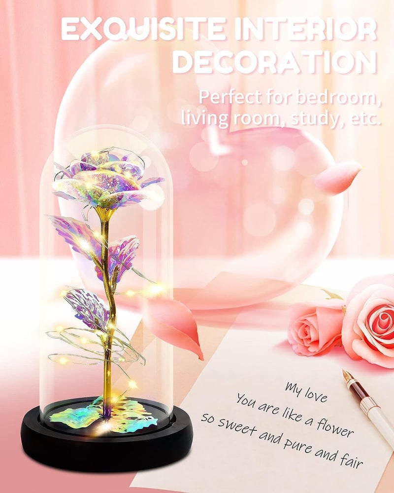 JUGTE Galaxy Rose Light The Beast Rose in Glass Dome Lights Everlasting Crystal Rose Flowers Gift Diwali Gift for Wife/Girlfriend/Sister Birthday (Multi) - Image 3