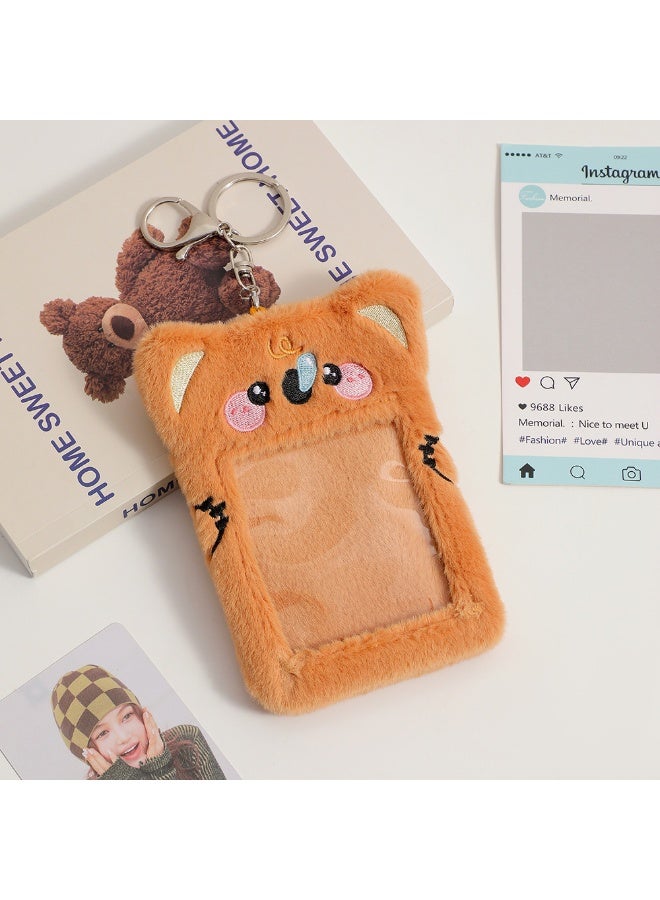 NIBEMINENT 1 - Piece Cartoon Plush Kpop Photo Card Holder Pendant Key Chain ID Badge Holder ID Card Holder Photo Card Protector for School ID Office ID Access Card for Women Girls - Image 1