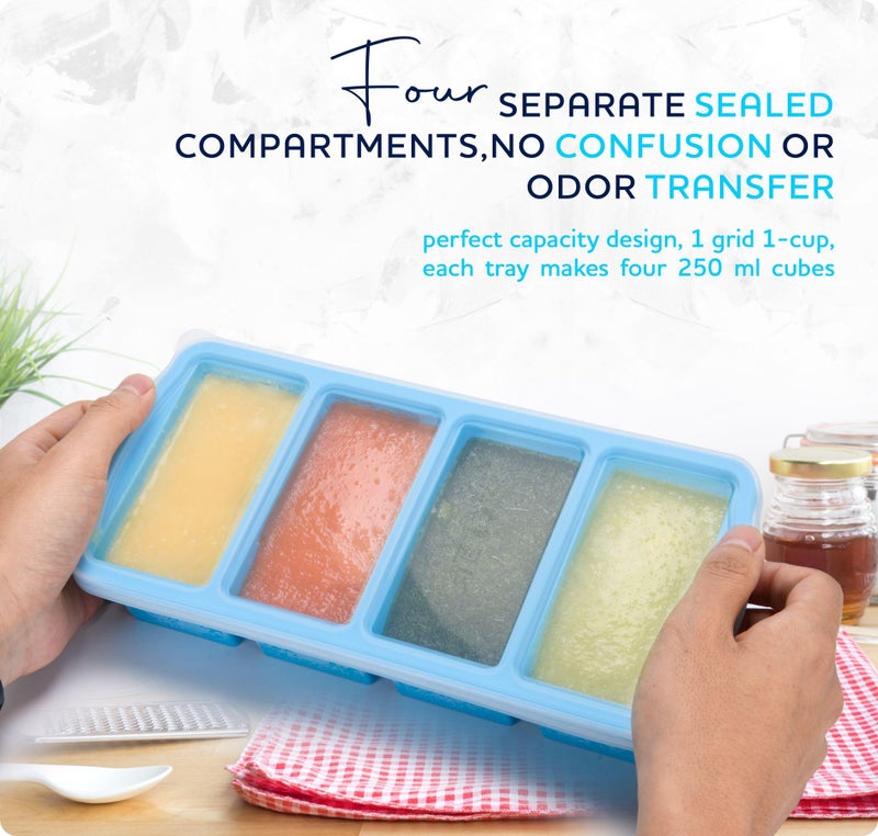 ZIP STANDING Silicone Freezer Trays with Lid,1-cup Soup Freezer Container large Ice Cube Molds with Reinforced Steel Ring Top for freezing Soup Sauce Broth Leftovers oven Dishwasher -Safe(2-Pack) - Image 3