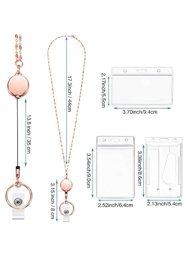 Arabest Rose Gold Retractable Badge Reel Lanyard Set for Women Teachers - Cruise Lanyard Stainless Steel Necklace with ID Holder Clip  - Image 2