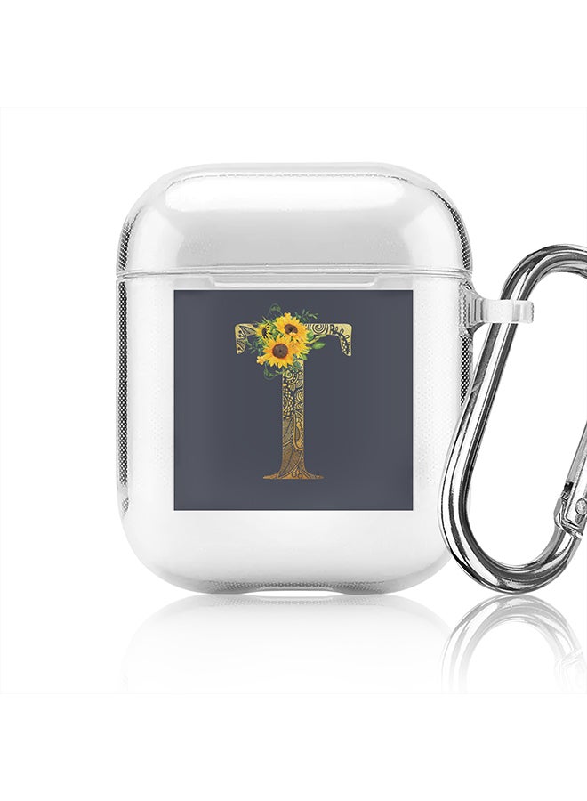 Stylizedd Classic Clear printed Case for Apple Airpods 2 / 1 Soft TPU Gel Thin Transparent Flexible Cover - Custom Monogram Initial Letter Mandala Floral Pattern Alphabet - T (Grey ) - Image 1