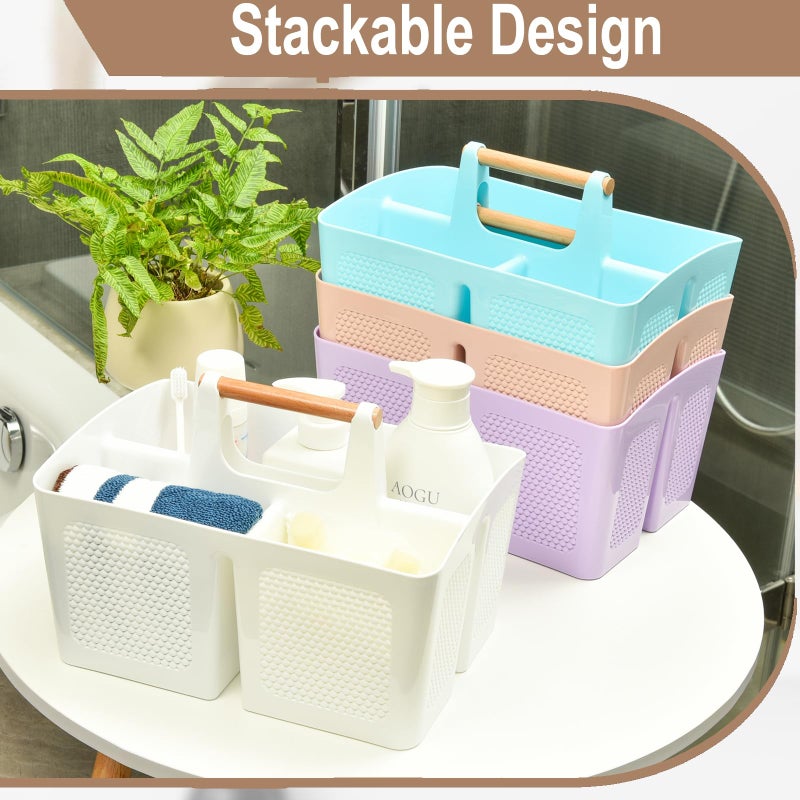 Haundry Plastic White Shower Caddy Basket with 3 Compartments, Portable Divided Bathroom Cleaning Caddy Organizer Storage Tote with Handle for Dorm, College, Room Essentials - Image 4