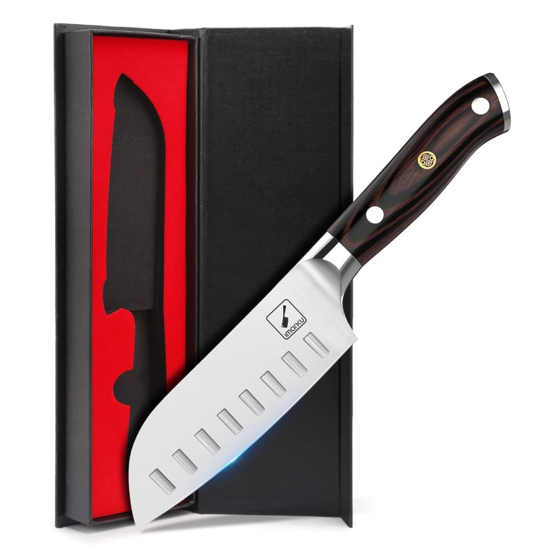 imarku Santoku Knife Chef Knife 5 inch Ultra Sharp Asian Knife Japanese Chef Knife  Japanese SUS440A Stainless Steel  Ergonomic Pakkawood Handle Best Choice for Home Kitchen