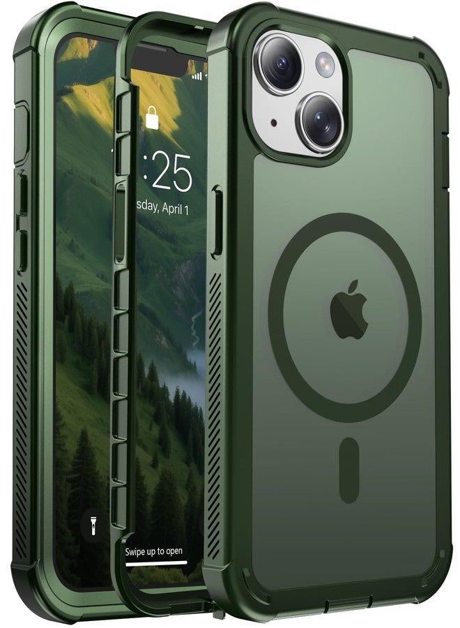 jaroco Magnetic for iPhone 13 Case, [Compatible with MagSafe][Military Grade Drop Protection][Heavy Duty Protection][Non-Slip][Shockproof] 2-Layer Durable Bumper Phone Case 6.1''-Army Green - Image 1