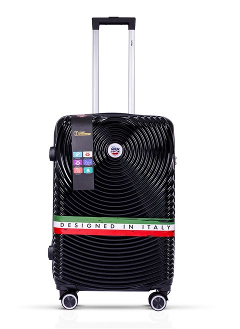 Cruise Checked Luggage | Hardside Soft Handle Trolley with TSA Lock |Double 360° 4 Wheeler| Madium-24 Inch| Black