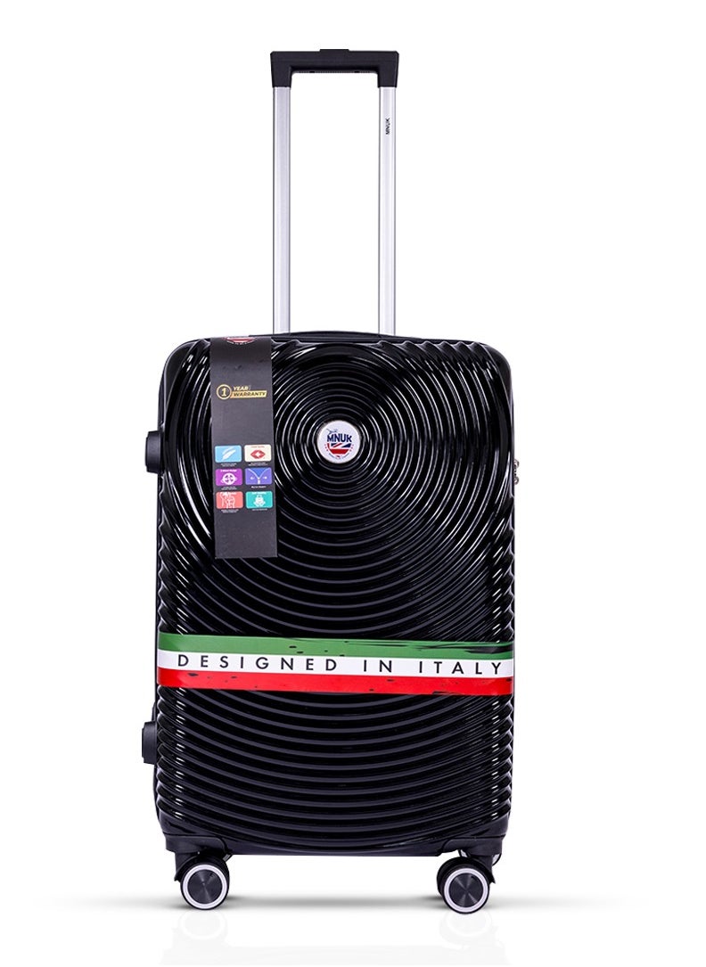MNUK - Cruise Checked Luggage | Hardside Soft Handle Trolley with TSA Lock |Double 360° 4 Wheeler| Madium-24 Inch| Black - Image 1