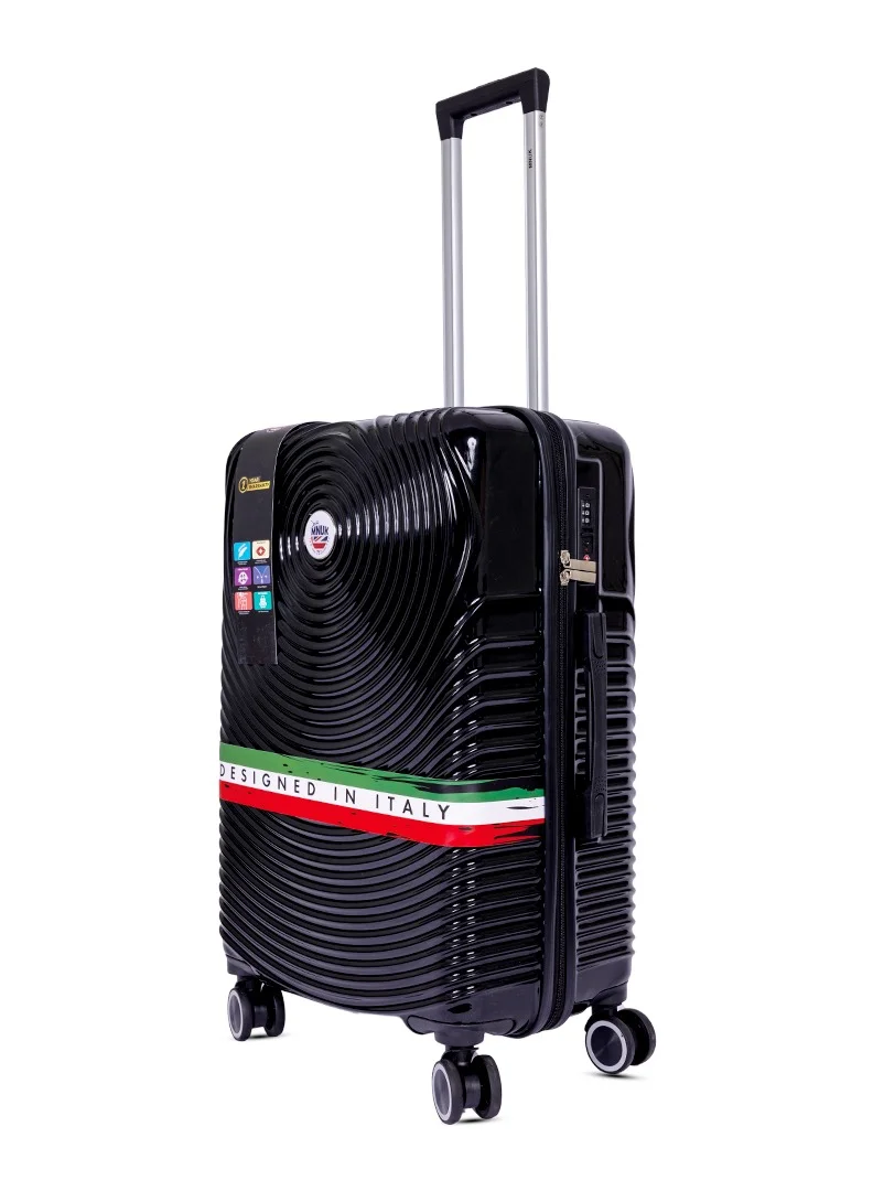 MNUK Cruise Checked Luggage | Hardside Soft Handle Trolley with TSA Lock |Double 360° 4 Wheeler| Madium-24 Inch| Black