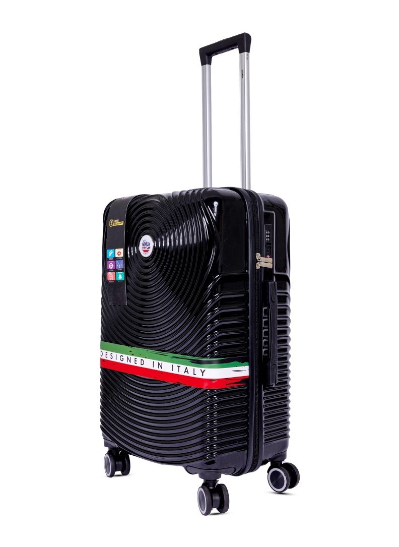 MNUK - Cruise Checked Luggage | Hardside Soft Handle Trolley with TSA Lock |Double 360° 4 Wheeler| Madium-24 Inch| Black - Image 1