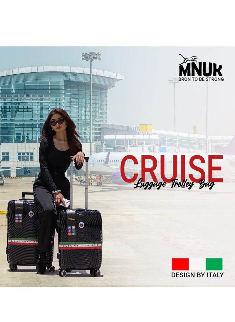 MNUK - Cruise Checked Luggage | Hardside Soft Handle Trolley with TSA Lock |Double 360° 4 Wheeler| Madium-24 Inch| Black - Image 1