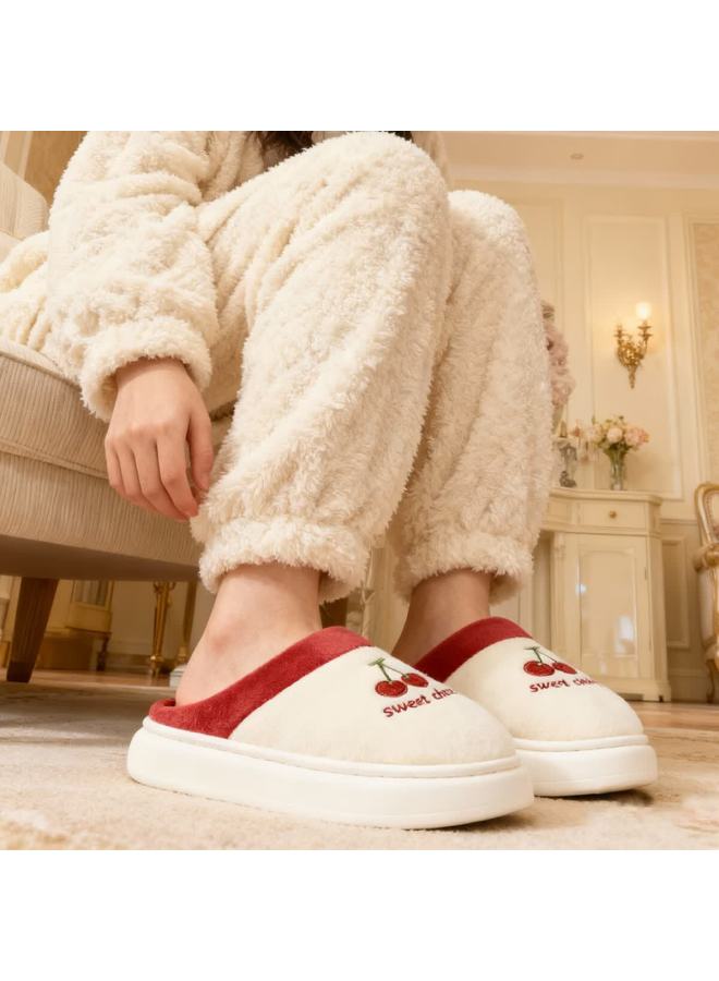 Tzldn Women's Cotton Slippers  Autumn Winter New Indoor Warm Double Cotton Shoes White Size 36-37 - Image 2