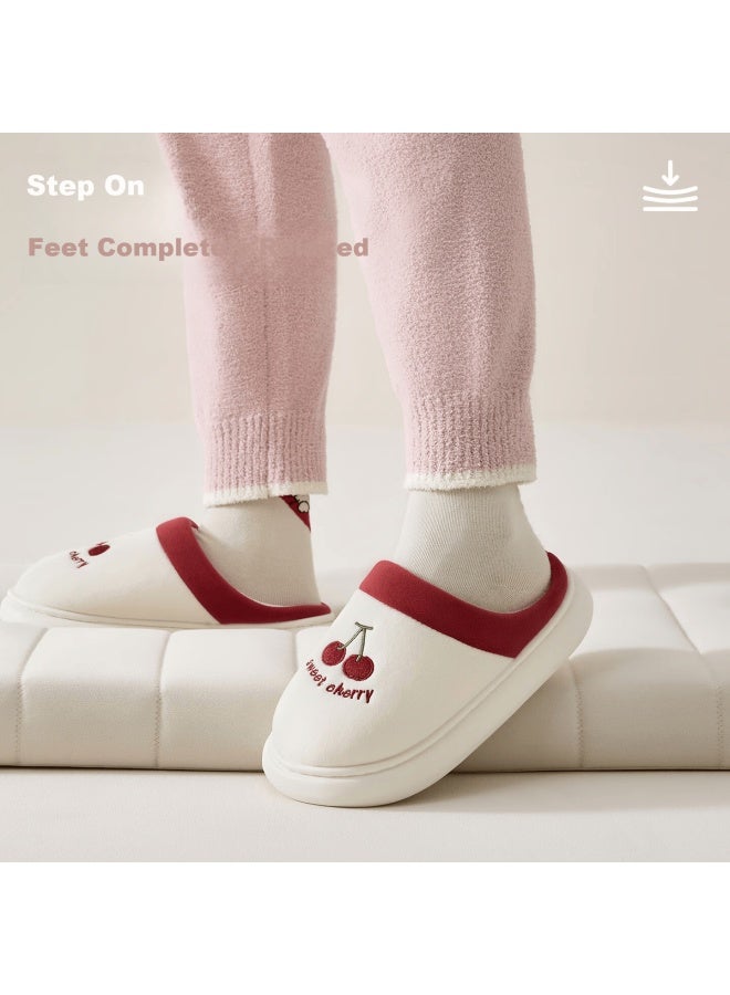 Tzldn Women's Cotton Slippers  Autumn Winter New Indoor Warm Double Cotton Shoes White Size 36-37 - Image 5