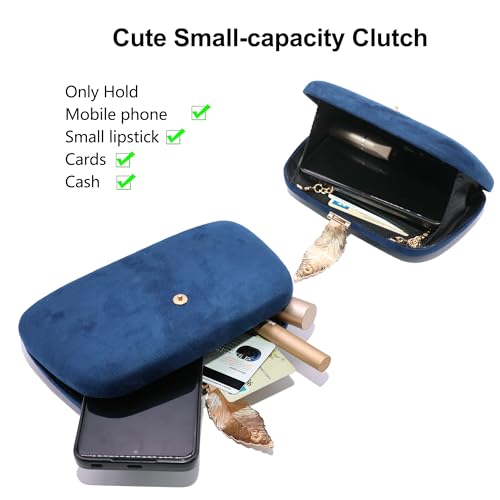 Milisente Clutch Purses For Women, Solid Soft Suede Evening Clutch Bag Shoulder Bag With Metallic Leaves Clasp(Navy Blue) - Image 5