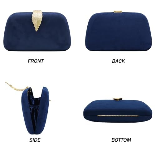 Milisente Clutch Purses For Women, Solid Soft Suede Evening Clutch Bag Shoulder Bag With Metallic Leaves Clasp(Navy Blue) - Image 4