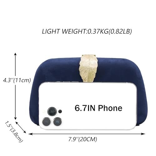 Milisente Clutch Purses For Women, Solid Soft Suede Evening Clutch Bag Shoulder Bag With Metallic Leaves Clasp(Navy Blue) - Image 3