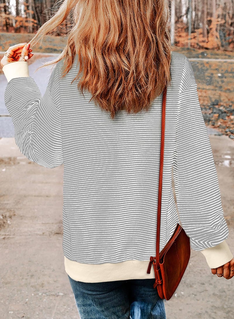 Shein SHEWIN Womens Fall Fashion 2025 Ladies Crewneck Sweatshirts Cute Tops Casual Long Sleeve Shirts Trendy Sweatshirt for Women Gray XLarge - Image 2